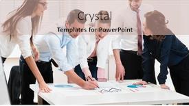  Presentation with data - Cool new slide deck with financial-consultants-in-bank-analyzing backdrop and a coral colored foreground