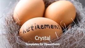  Presentation with retirement planning - Slide set enhanced with financial contribution - egg with word retirement background and a tawny brown colored foreground