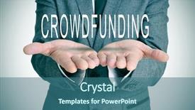  Presentation with crowdfunding - Cool new theme with financial contribution - man wearing a suit holding backdrop and a ocean colored foreground