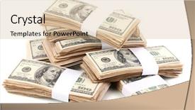  Presentation with tan book stack stacks of books - Audience pleasing PPT theme consisting of financial contribution - stacks of one hundred dollars backdrop and a  colored foreground