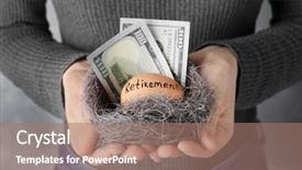  Presentation with financial planning - Slide set with financial contribution - woman holding money and egg background and a coral colored foreground