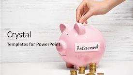  Presentation with retirement planning - Beautiful slide deck featuring financial contribution - woman putting coin into piggy backdrop and a white colored foreground