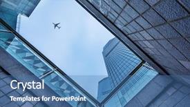  Presentation with plane - Colorful slide set enhanced with financial corporate aviation - plane flying over the skyscrapers backdrop and a teal colored foreground