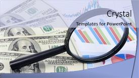  Presentation with detective magnifying glass - Presentation theme having financial credit - magnifying glass lying on banknotes background and a sky blue colored foreground