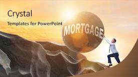  Presentation with borrowing - Colorful presentation enhanced with financial crisis real estate - business concept of debt backdrop and a  colored foreground