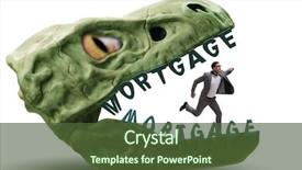  Presentation with debt reduction - Colorful presentation design enhanced with financial crisis real estate - businessman in the jaws backdrop and a  colored foreground