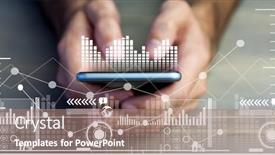  Presentation with data processing - Colorful presentation theme enhanced with financial-data-processing-over-man backdrop and a coral colored foreground