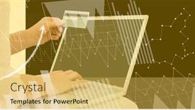  Presentation with global laptop - Presentation design having financial-data-processing-over-woman background and a yellow colored foreground