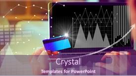  Presentation with global laptop - Presentation design enhanced with financial-data-processing-over-woman background and a violet colored foreground