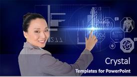  Presentation with digital finance - Presentation design featuring financial-data-processing-over-woman background and a navy blue colored foreground