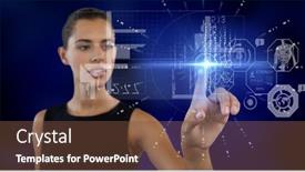  Presentation with digital finance - Slide set enhanced with financial-data-processing-over-woman background and a tawny brown colored foreground