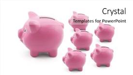  Presentation with piggy bank broken piggybank - Colorful presentation theme enhanced with financial discipline - group of pink piggy banks backdrop and a white colored foreground