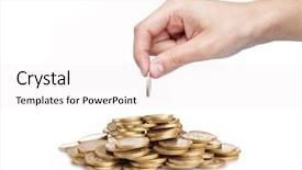 Presentation with discipline - PPT theme featuring financial discipline - man hand putting coin background and a sky blue colored foreground