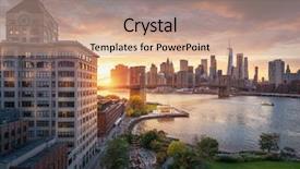  Presentation with brooklyn bridge - Colorful PPT theme enhanced with financial district - downtown manhattan backdrop and a coral colored foreground