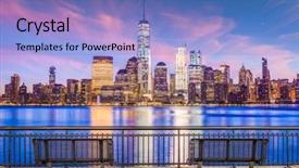  Presentation with taxi cabs new york city - Slides enhanced with financial district on the hudson background and a light blue colored foreground