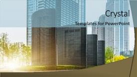  Presentation with pavement - Presentation theme featuring financial district with green beside the pavement background and a light blue colored foreground