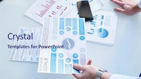  Presentation with financial - Presentation design enhanced with financial document with business goals background and a sky blue colored foreground