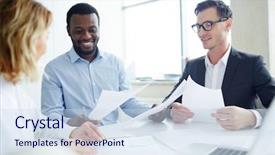  Presentation with fintech financial algo - Presentation design with financial documents while workin gin background and a sky blue colored foreground