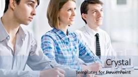  Presentation with young business people - Slide set with financial education - young business people working background and a light blue colored foreground