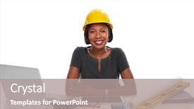  Presentation with african american in computer business - PPT theme enhanced with financial engineering - african-american business woman background and a gray colored foreground