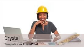  Presentation with african american business - Beautiful theme featuring financial engineering - african-american business woman backdrop and a mint green colored foreground