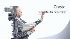  Presentation with engineering - Slide set featuring financial engineering - business lady with tablet draw background and a pink colored foreground