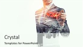  Presentation with engineering - Slides enhanced with financial engineering - close of businessman draw background and a cool aqua colored foreground