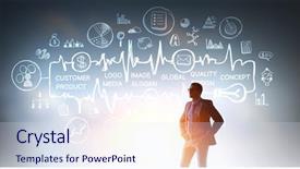  Presentation with engineering - Colorful slide set enhanced with financial engineering - confident businessman with hands backdrop and a sky blue colored foreground