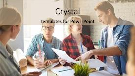  Presentation with paper - Slide set featuring financial engineering - confident financier pointing at paper background and a coral colored foreground