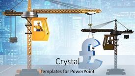  Presentation with crane - Cool new theme with financial engineering - construction crane lifting british pound backdrop and a light blue colored foreground