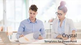  Presentation with data meeting - Presentation theme with financial engineering - two young modern engineers background and a lemonade colored foreground