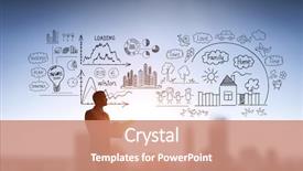  Presentation with sketching - Slides enhanced with financial engineering - young man with back sketching background and a coral colored foreground