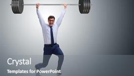  Presentation with barbell - Slide deck enhanced with financial fitness - businessman with barbell in heavy background and a gray colored foreground