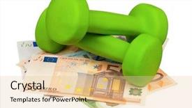  Presentation with euro - Colorful PPT layouts enhanced with financial fitness - dumbbells on heap of euro backdrop and a lemonade colored foreground