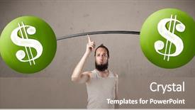  Presentation with lifting weights - Cool new slides with financial fitness - funny skinny guy lifting green backdrop and a gray colored foreground
