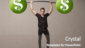  Presentation with lifting weights - Presentation theme with financial fitness - strong muscular man lifting green background and a gray colored foreground