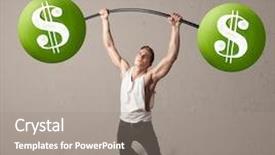  Presentation with lifting weights - Cool new presentation design with financial fitness - strong muscular man lifting green backdrop and a gray colored foreground