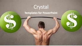  Presentation with lifting weights - Beautiful theme featuring financial fitness - strong muscular man lifting green backdrop and a gray colored foreground