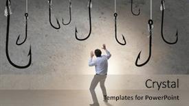  Presentation with financial fraud - PPT theme featuring financial fraud - businessman being tempted to bite background and a mint green colored foreground