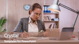  Presentation with financial fraud - PPT theme enhanced with financial fraud - businesswoman working in the office background and a coral colored foreground