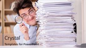  Presentation with financial fraud - PPT layouts featuring financial fraud - funny auditor checking reports background and a lemonade colored foreground