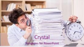  Presentation with financial report - Presentation theme featuring financial fraud - mad auditor looking for errors background and a sky blue colored foreground