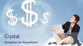  Presentation with dollar signs - Audience pleasing presentation theme consisting of financial freedom - attractive young man sitting backdrop and a sky blue colored foreground