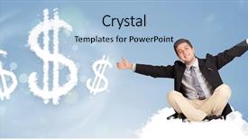  Presentation with dollar signs - PPT theme with financial freedom - attractive young man sitting background and a light blue colored foreground