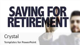  Presentation with saving - Colorful presentation enhanced with financial freedom - business man pointing the text backdrop and a white colored foreground