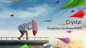  Presentation with financial crisis - Amazing PPT theme having financial freedom - businesswwoman protects herself from crisis backdrop and a light blue colored foreground