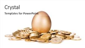  Presentation with gold egg - Audience pleasing presentation consisting of financial freedom - gold egg in golden coins backdrop and a white colored foreground