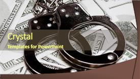  Presentation with security - Theme featuring financial freedom - handcuffs on money background background and a tawny brown colored foreground