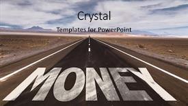  Presentation with desert - Theme having financial freedom - money written on desert road background and a light gray colored foreground