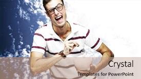  Presentation with piggy bank - PPT layouts with financial freedom - portrait of young man saving background and a coral colored foreground